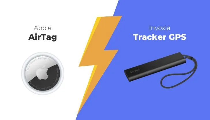 Image comparing an AirTag next to an Invoxia GPS tracker