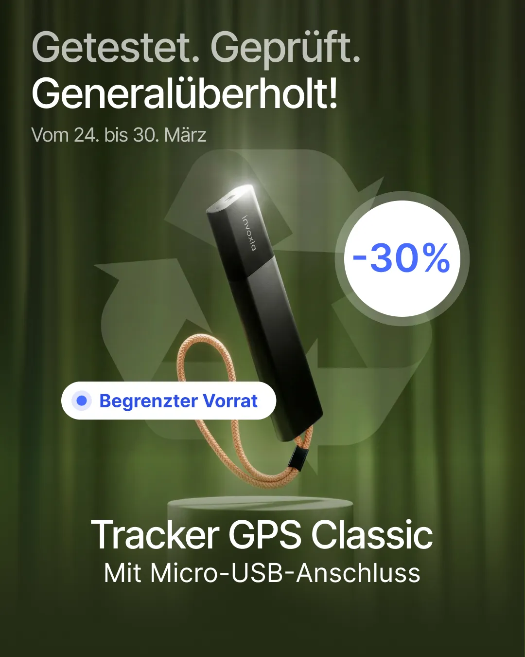 Flash-Sale: generalüberholter GPS Tracker Classic mit Micro-USB-Anschluss, -30%, begrenzter Vorrat, vom 24. bis 30. März