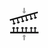 Diagram of two Dual-Lock strips pressed together until their heads snap and interlock