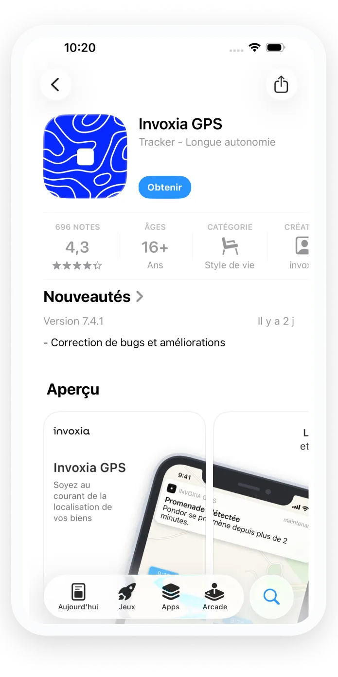 Une capture d'écran de l'application Invoxia GPS dans l'App Store