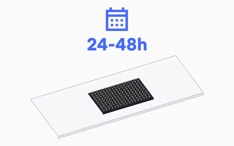 Dual-Lock strip in place on the surface, with a 24 to 48 hour marker