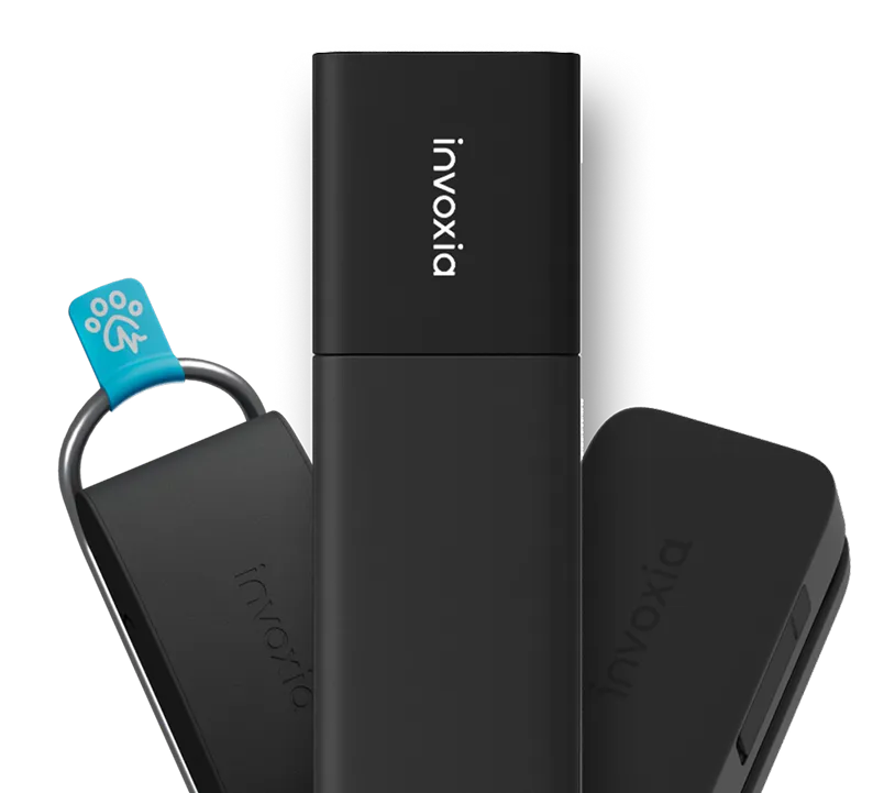 A Biotracker for Dog, a GPS Tracker Classic and a Mini-tracker in a fan shape