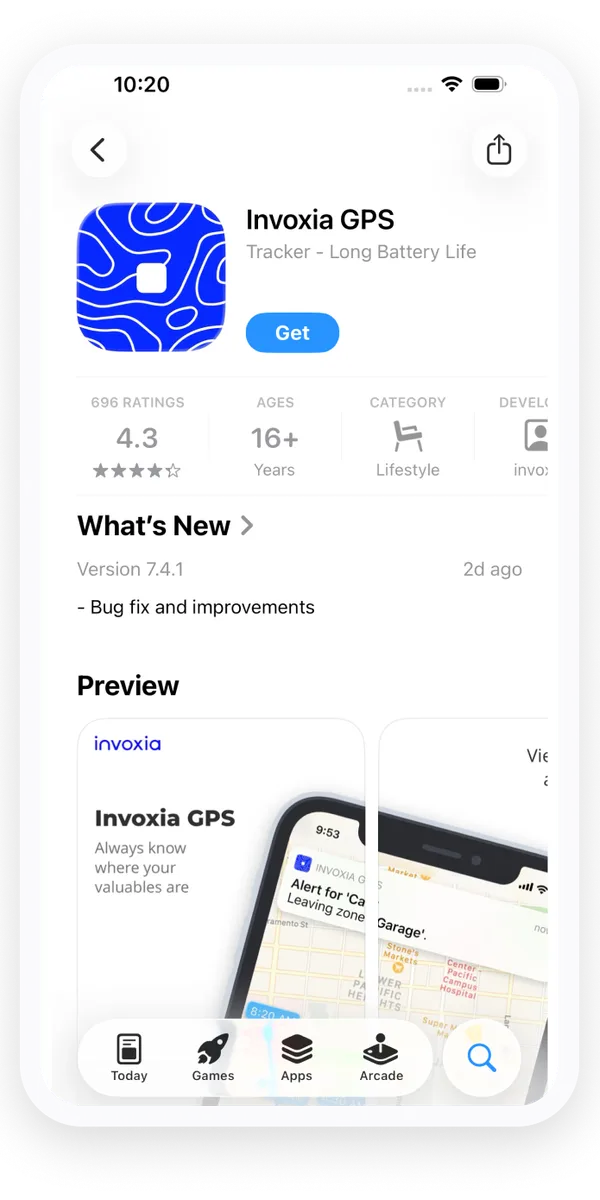 A screenshot of the Invoxia GPS application in the App Store