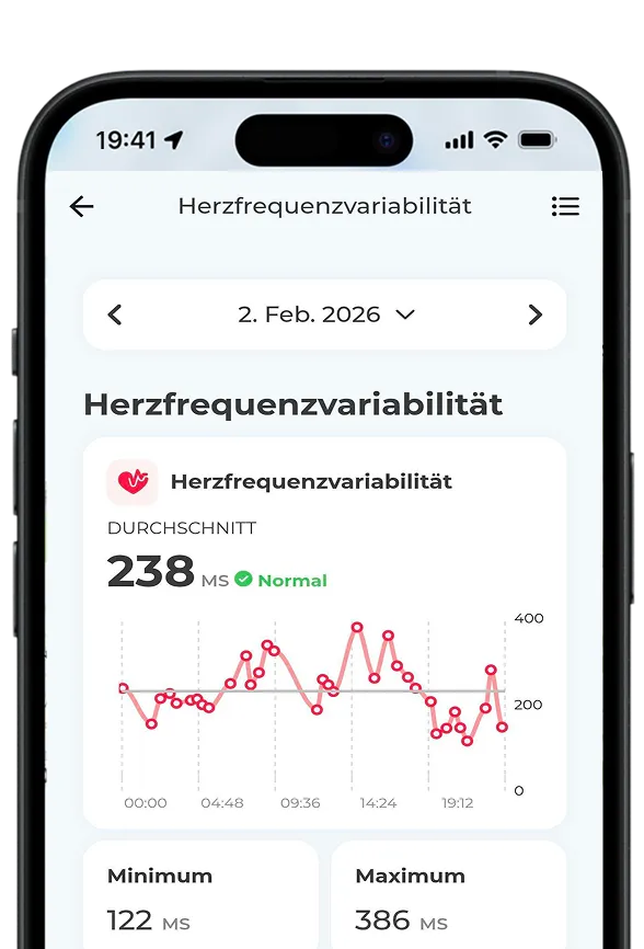 Herzfrequenzvariabilitätsbildschirm in der Invoxia-App