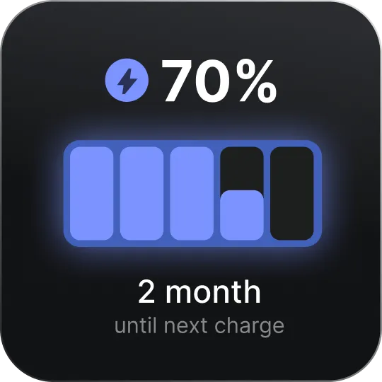 An illustration of a battery at 70% charge. A text indicates that 4.5 months of use remain until the next charge.