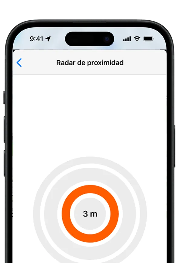 Captura de pantalla de la función de radar de proximidad de la aplicación Invoxia GPS.