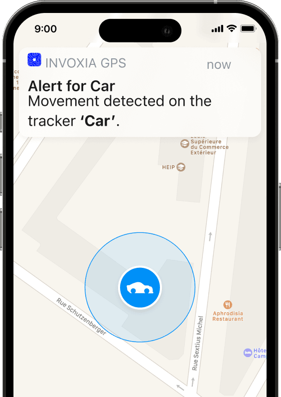 Movement alert screen of the Invoxia app