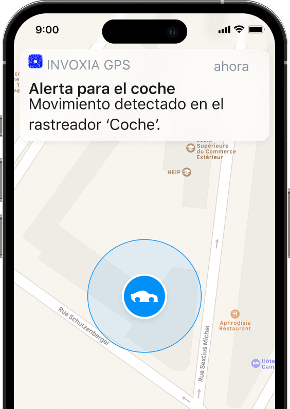 Pantalla de alerta de movimiento de la aplicación Invoxia