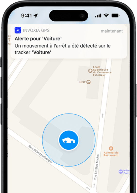 Écran d'alerte de mouvement de l'application Invoxia