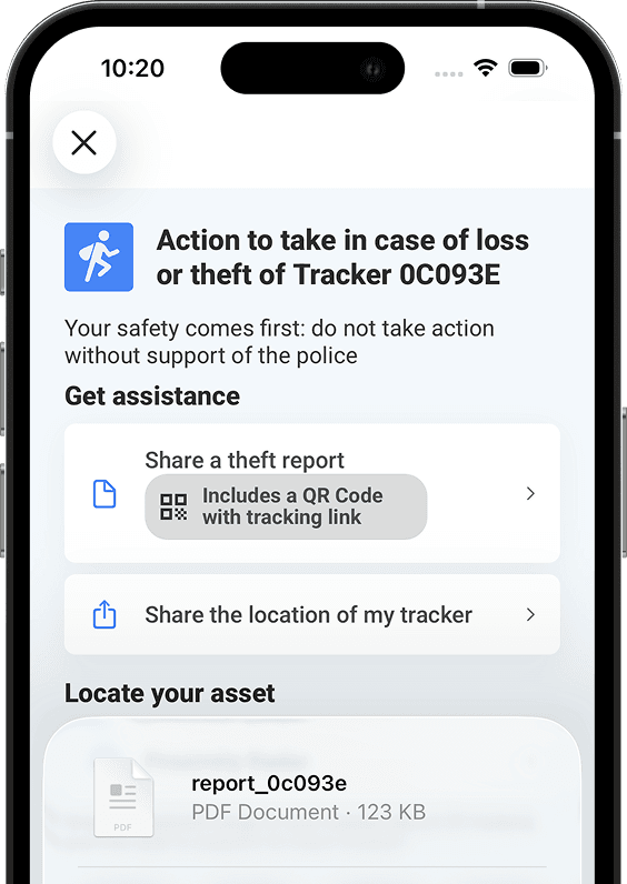 Theft Report screen of the Invoxia app