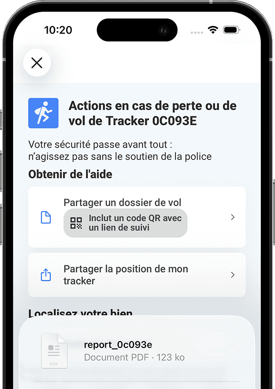 Écran du Dossier de Vol de l'application Invoxia