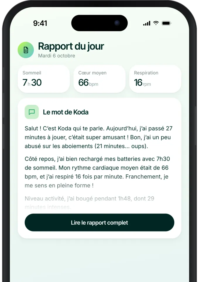 Rapport de santé dans l’application Invoxia en français