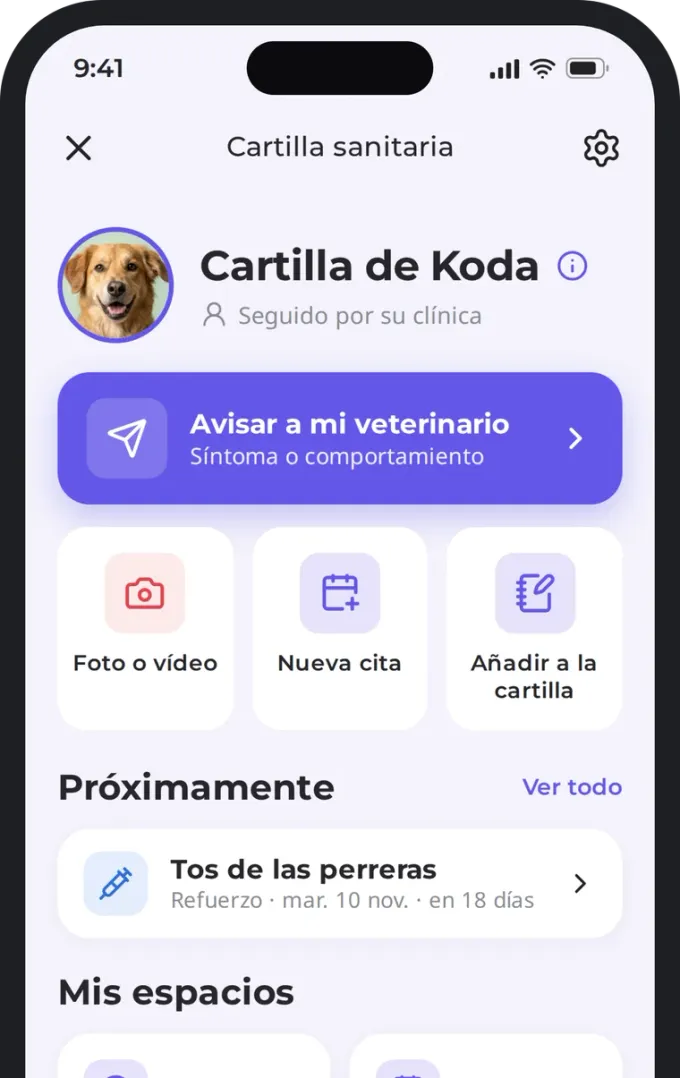 Inicio de la cartilla sanitaria en la aplicación Biotracker