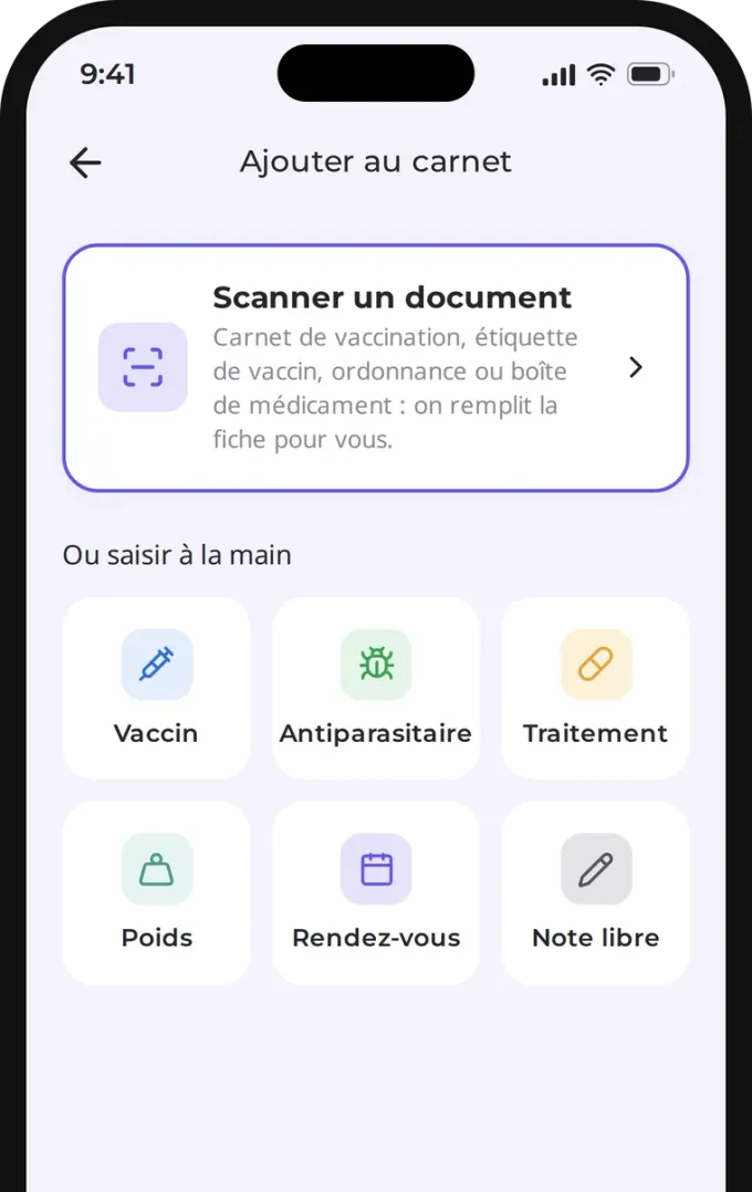Ajout au carnet par scan de document ou saisie manuelle