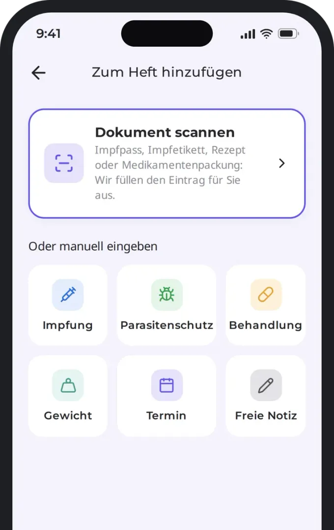 Dokument scannen oder Eintrag von Hand erfassen