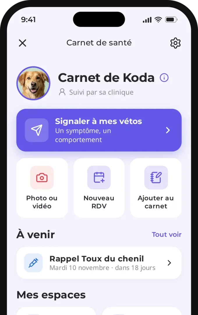 Accueil du carnet de santé dans l'application Biotracker