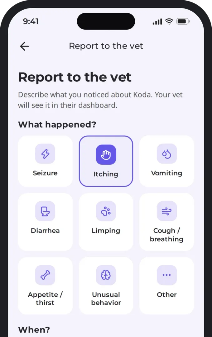 Picking the symptom to send to the vet