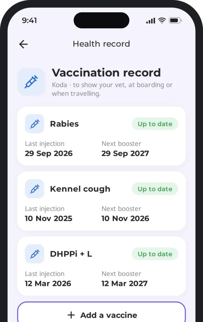 Vaccination record with next booster dates