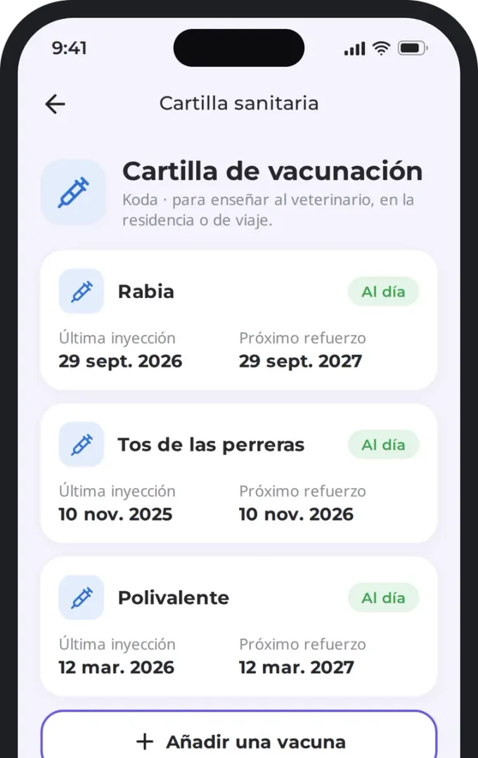 Cartilla de vacunación con las fechas de refuerzo