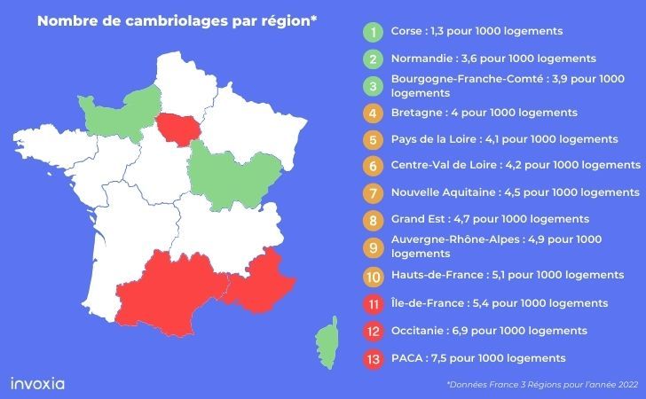 Cambriolage : carte des régions les plus touchées par les cambriolages en France