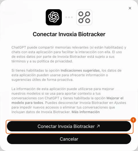 Ventana Conectar Invoxia Biotracker en ChatGPT