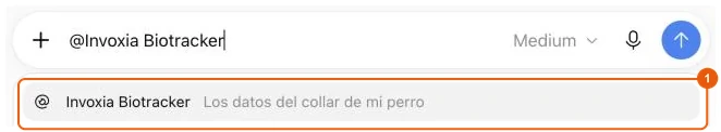 Llamar al complemento Invoxia Biotracker con @ en ChatGPT