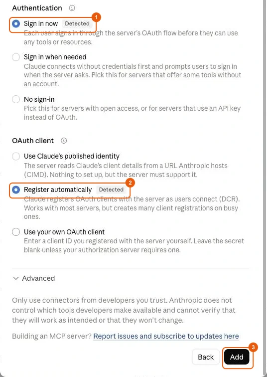 Authentication settings for the Invoxia Biotracker connector in Claude