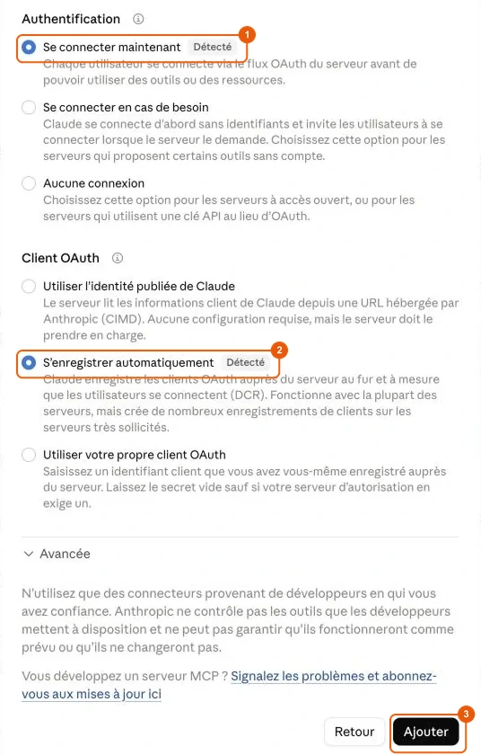 Réglages d&rsquo;authentification du connecteur Invoxia Biotracker dans Claude