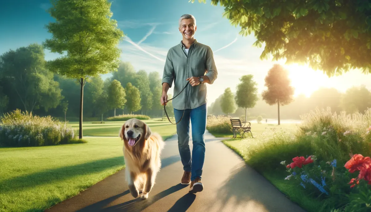 A person walking their dog in a park.webp