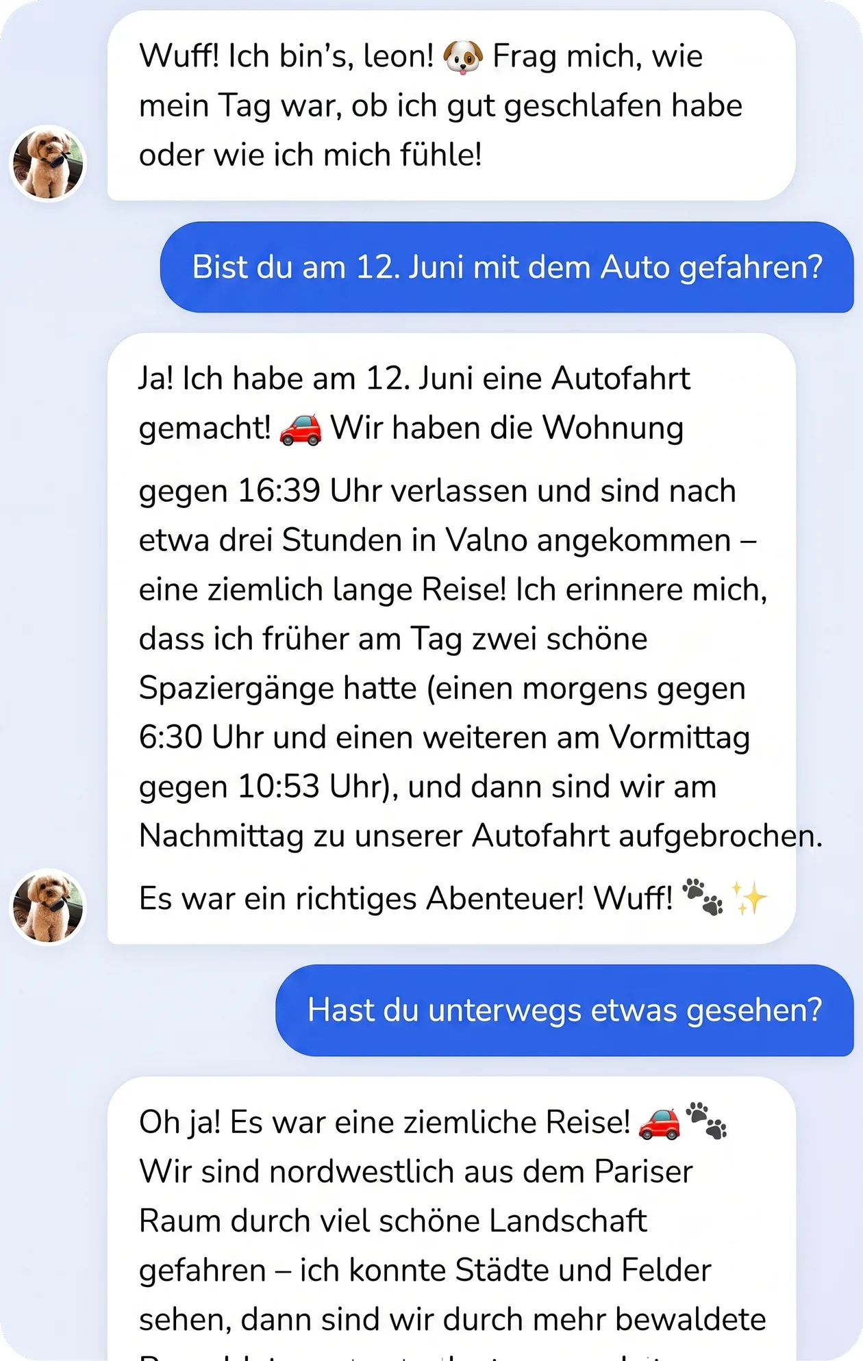 Unterhaltung in der App: Der Hund erzählt seine Autofahrt wie eine Geschichte
