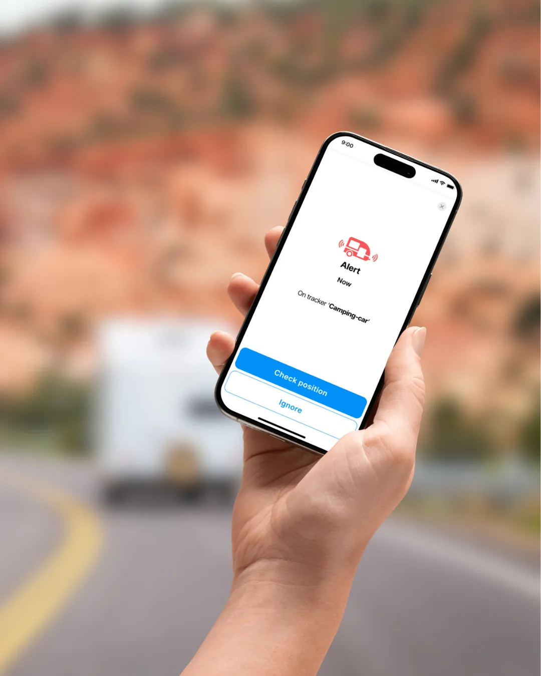Bewegungswarnung auf einem Smartphone für einen Invoxia GPS Tracker im Wohnmobil