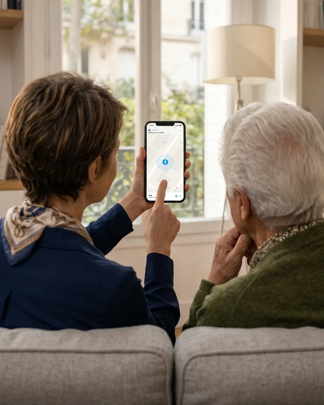 The Invoxia app being shown to an elderly man