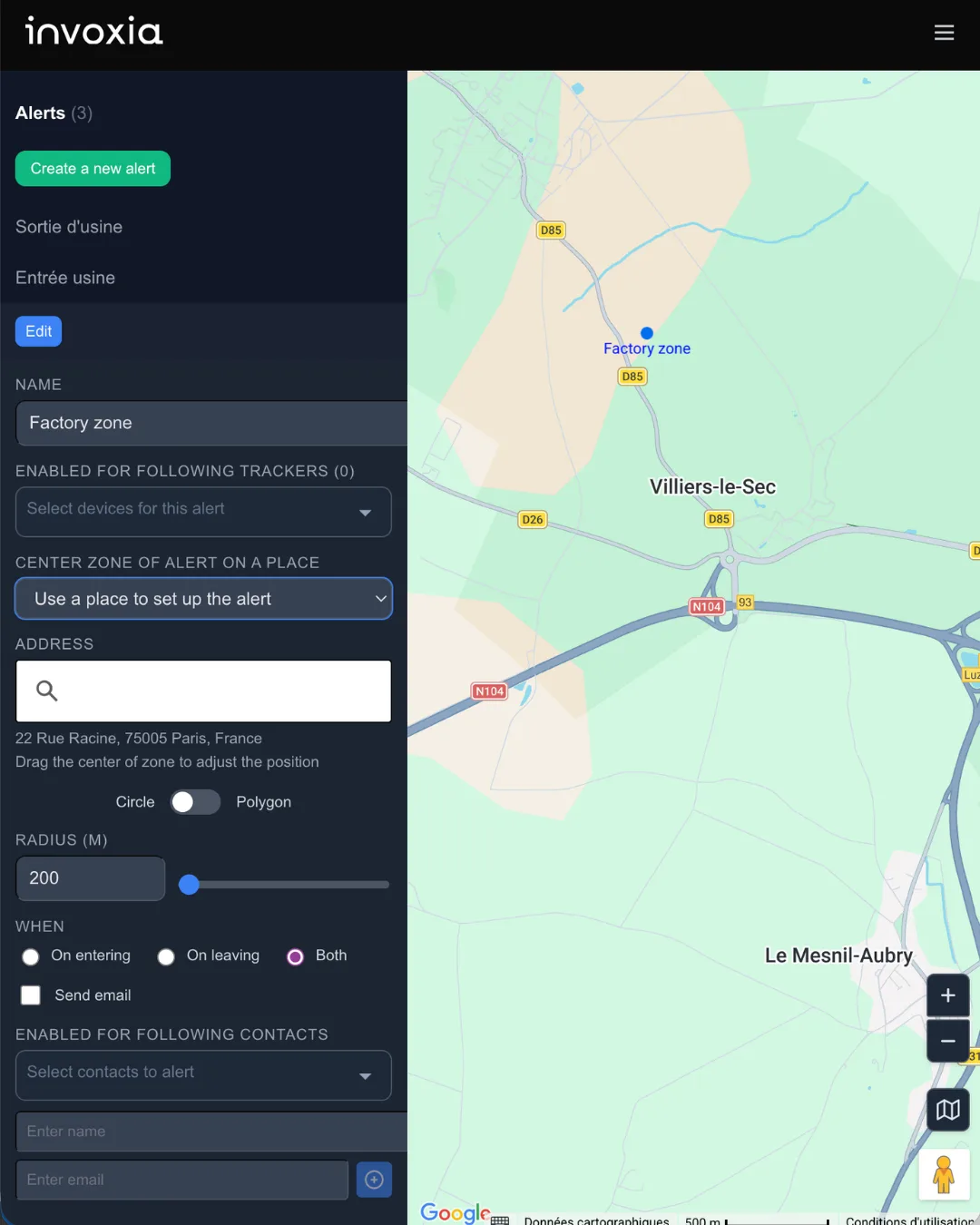 Creating an alert in the Invoxia Tracking Hub