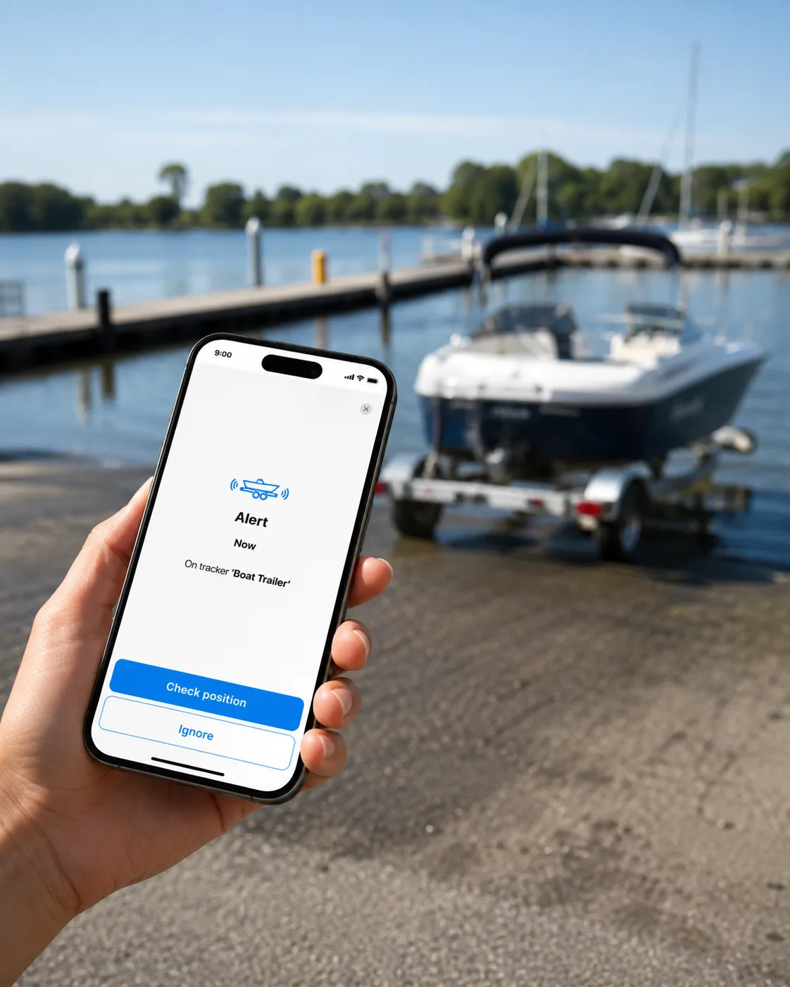 Alerta de movimiento en un smartphone para un remolque de barco